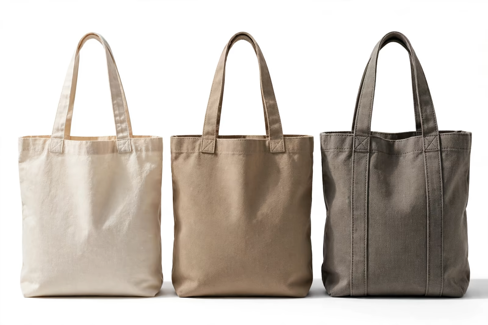 Canvas tote bags in three fabric weights from a manufacturer in Bangladesh
