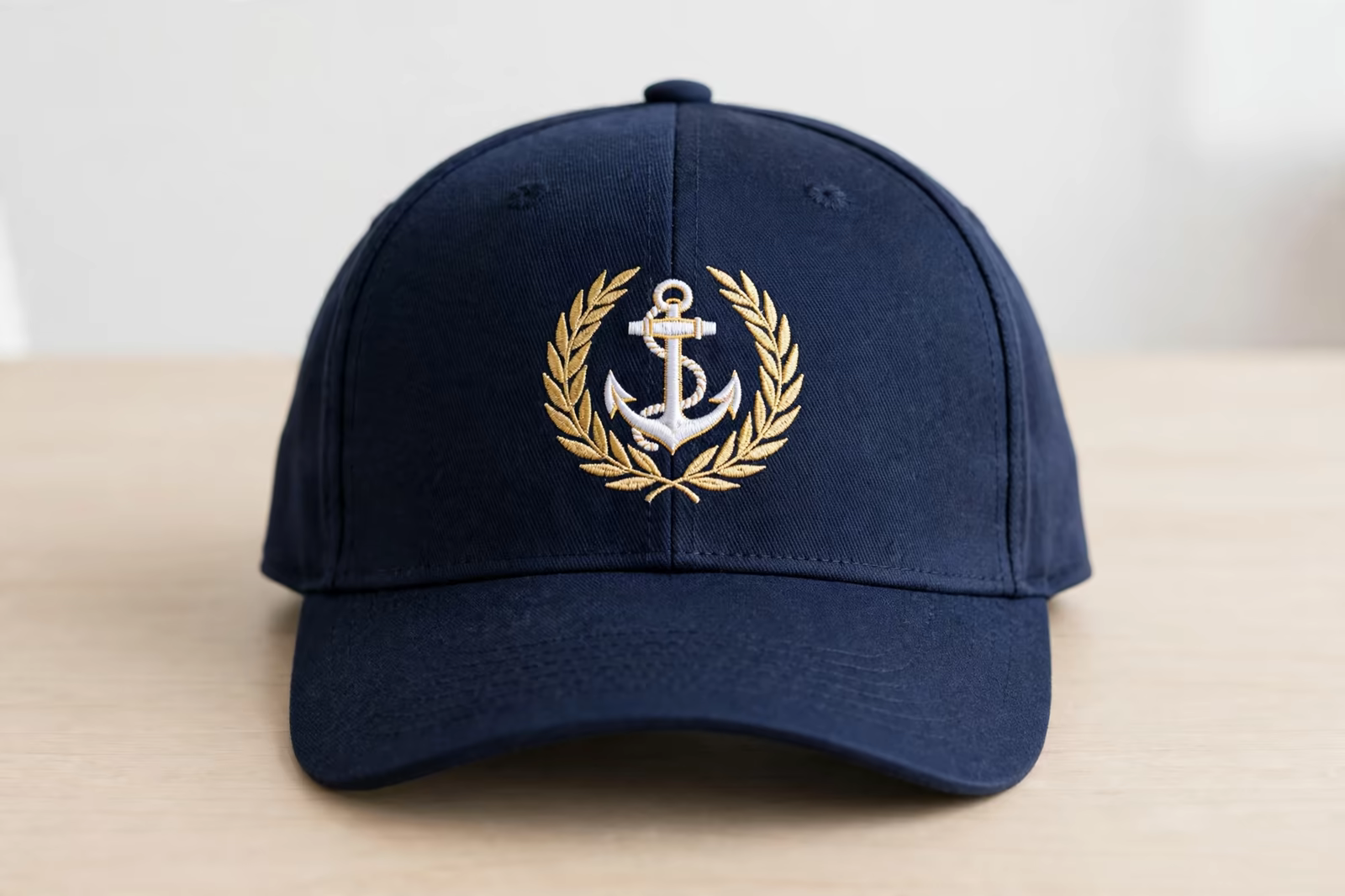Embroidered emblem on a cap front panel in Bangladesh