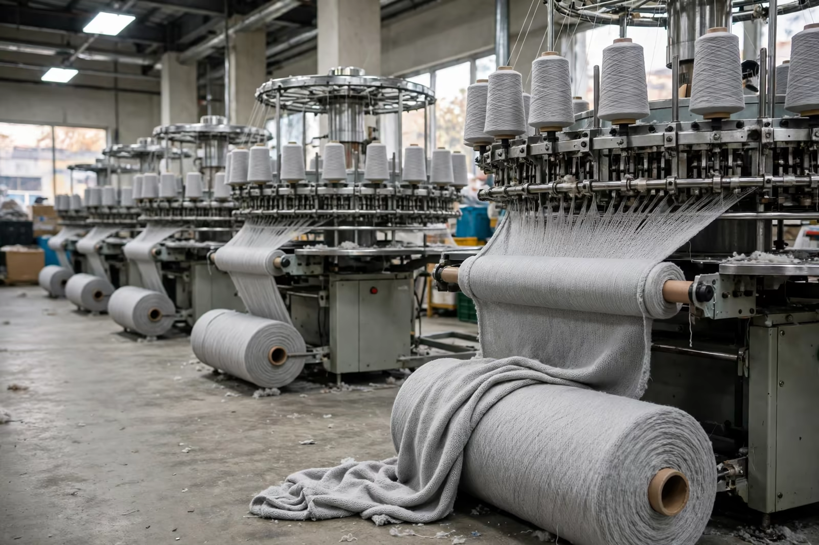 Circular knitting machines producing jersey fabric in Bangladesh