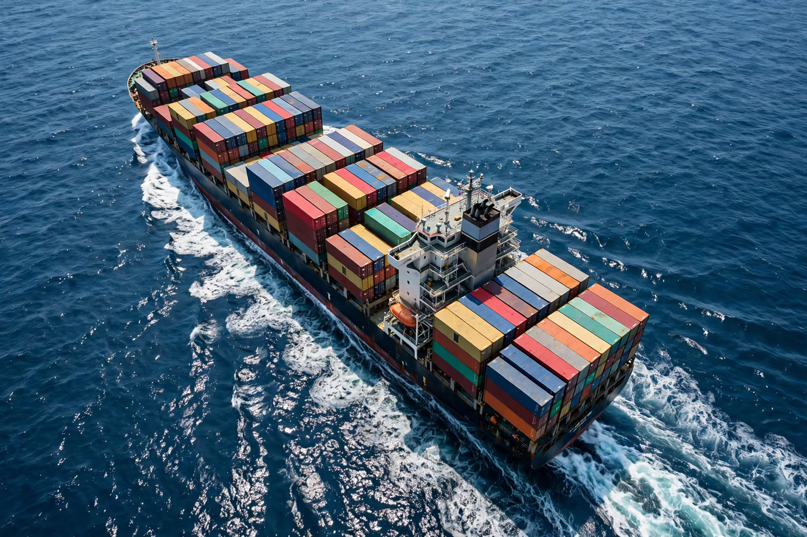 A container vessel crossing open sea