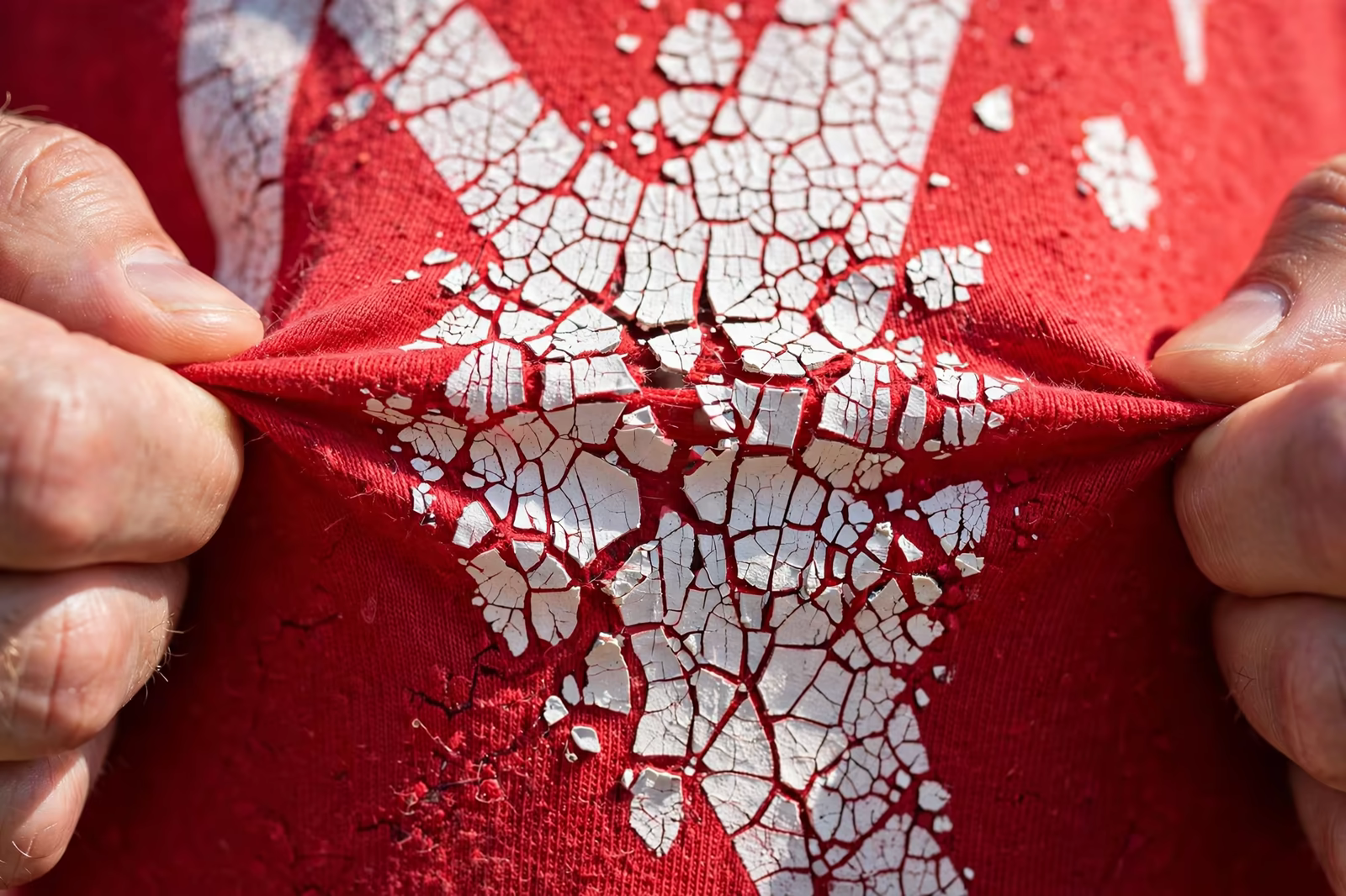 Cracked screen print close view from a manufacturer in Bangladesh