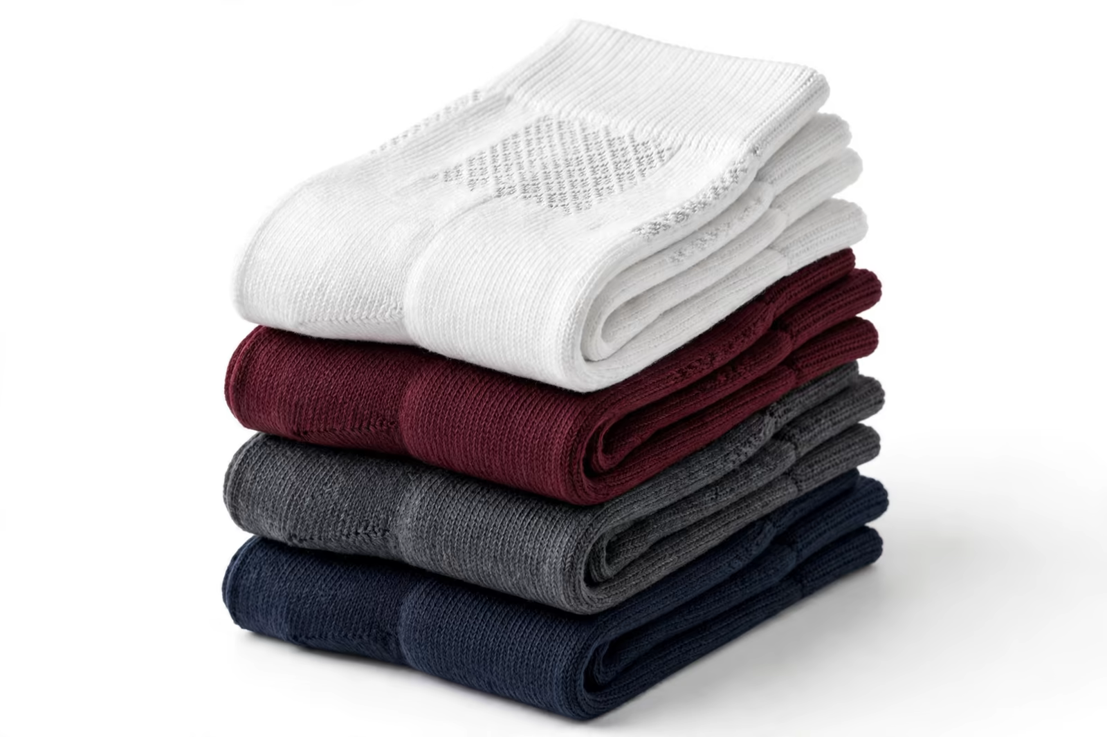 Folded crew socks with a jacquard pattern from a manufacturer in Bangladesh