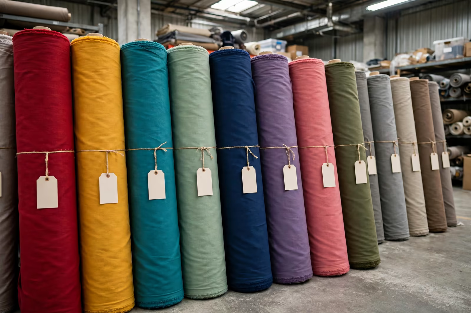 Dyed fabric rolls in many colours in Bangladesh