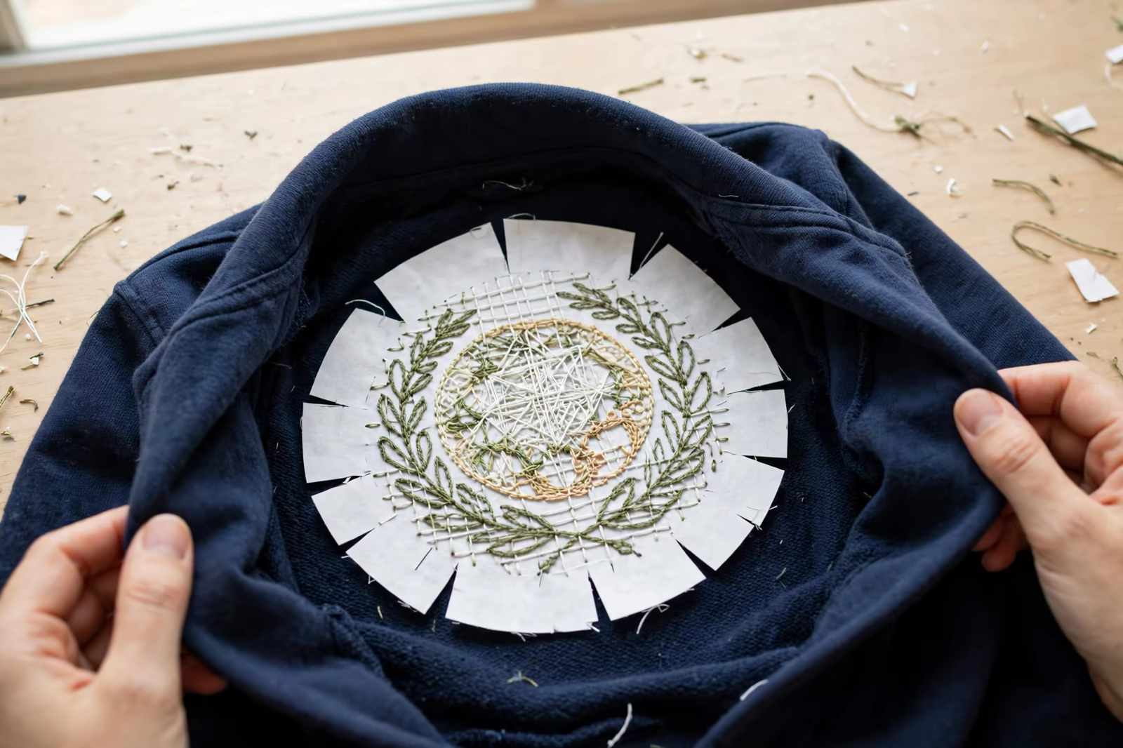 Inside view of embroidery backing and stabilizer in Bangladesh
