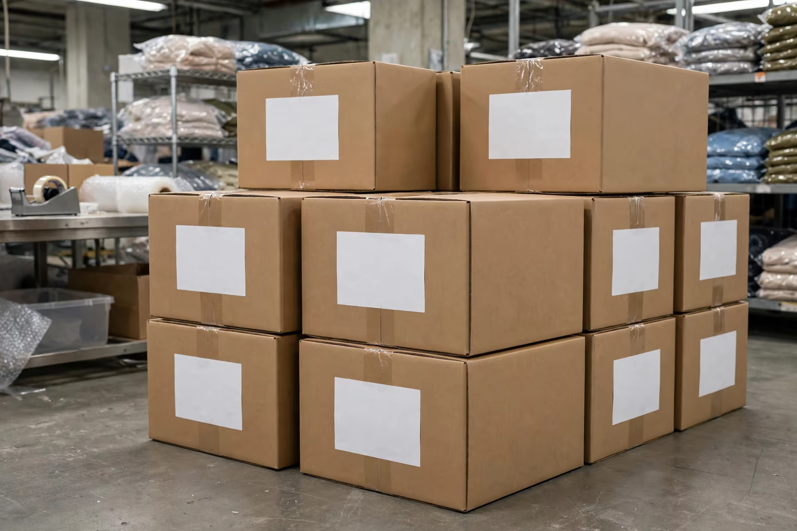 Sealed export cartons with labels in Bangladesh