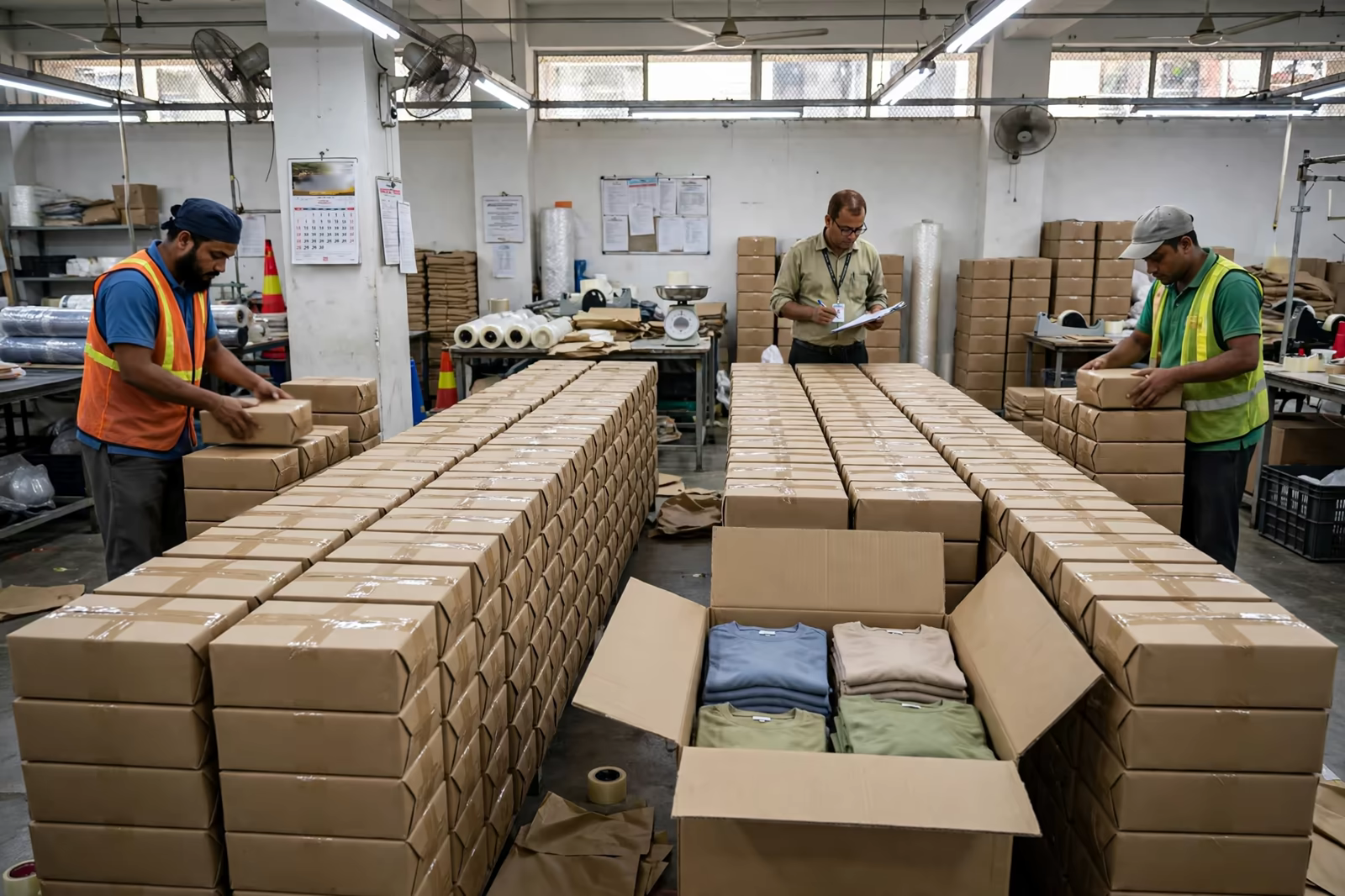 Export cartons sorted into separate stacks by destination market