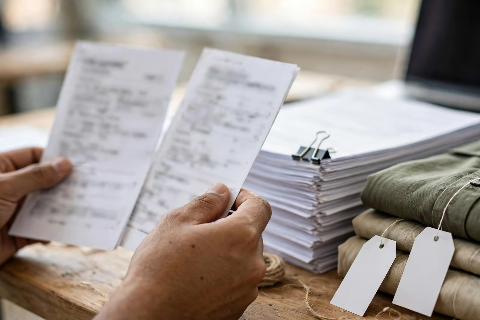 Export documents being checked for an EU-bound clothing order
