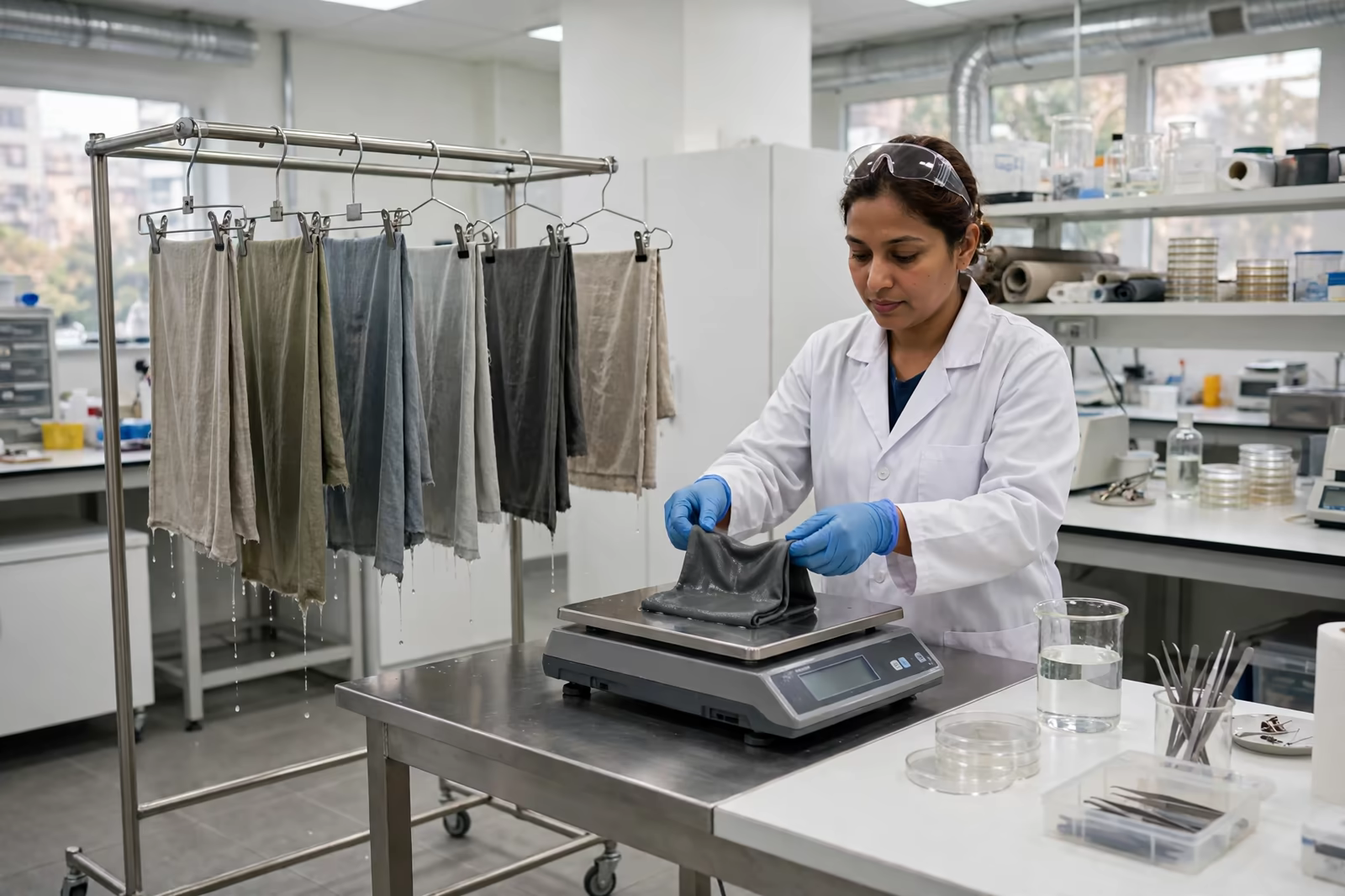 Fabric drying rate tested in a laboratory