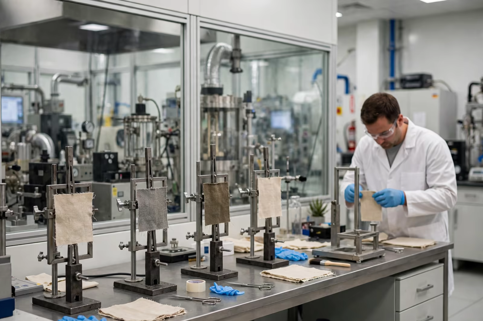 Fabric specimens prepared for flammability testing