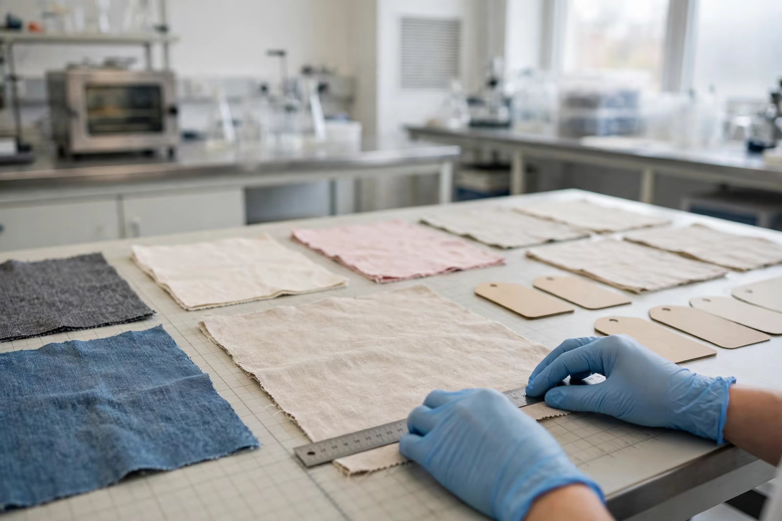 Fabric specimens measured for shrinkage after washing