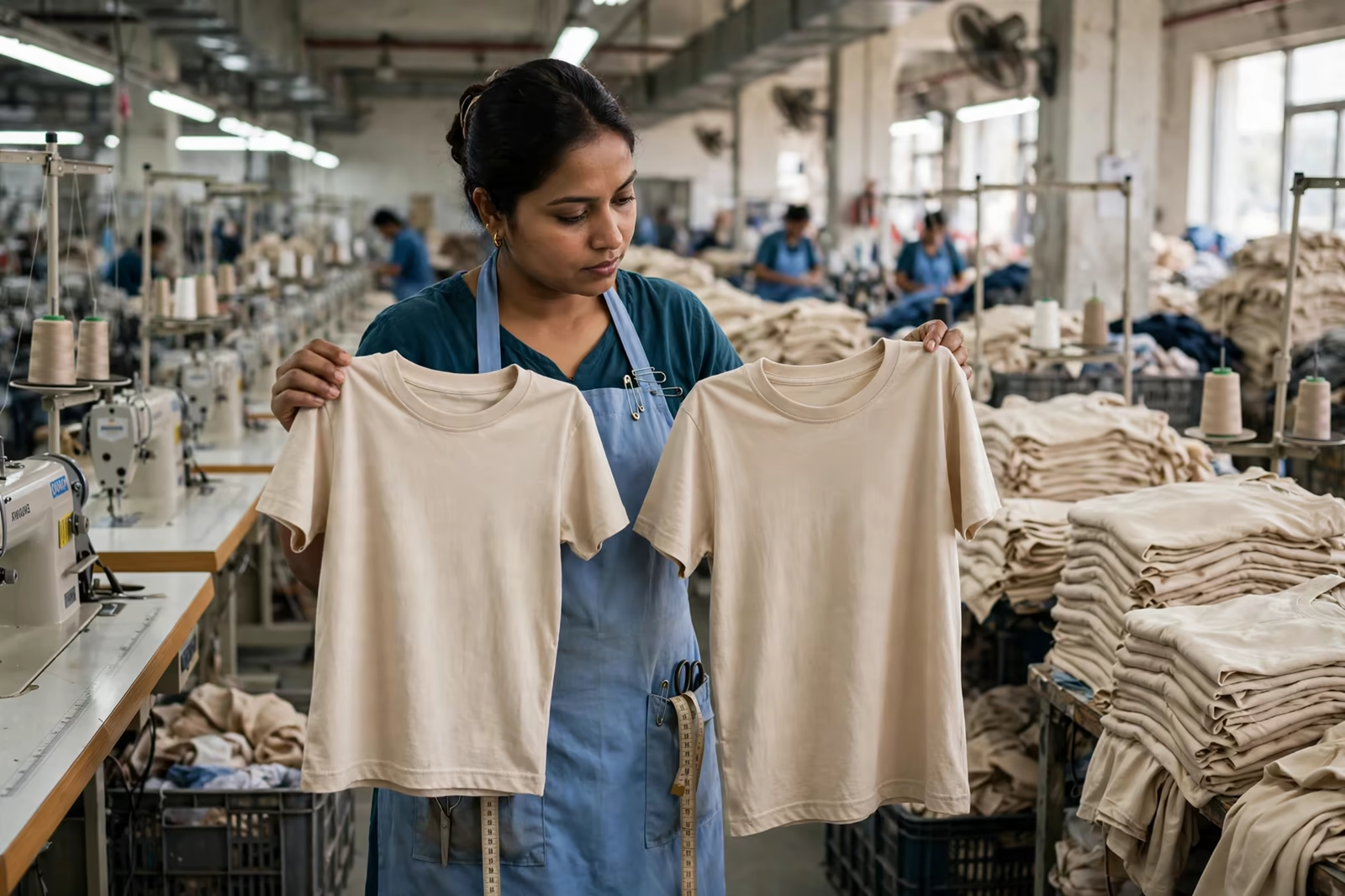 First garments off the sewing line checked against the approved sample in Bangladesh