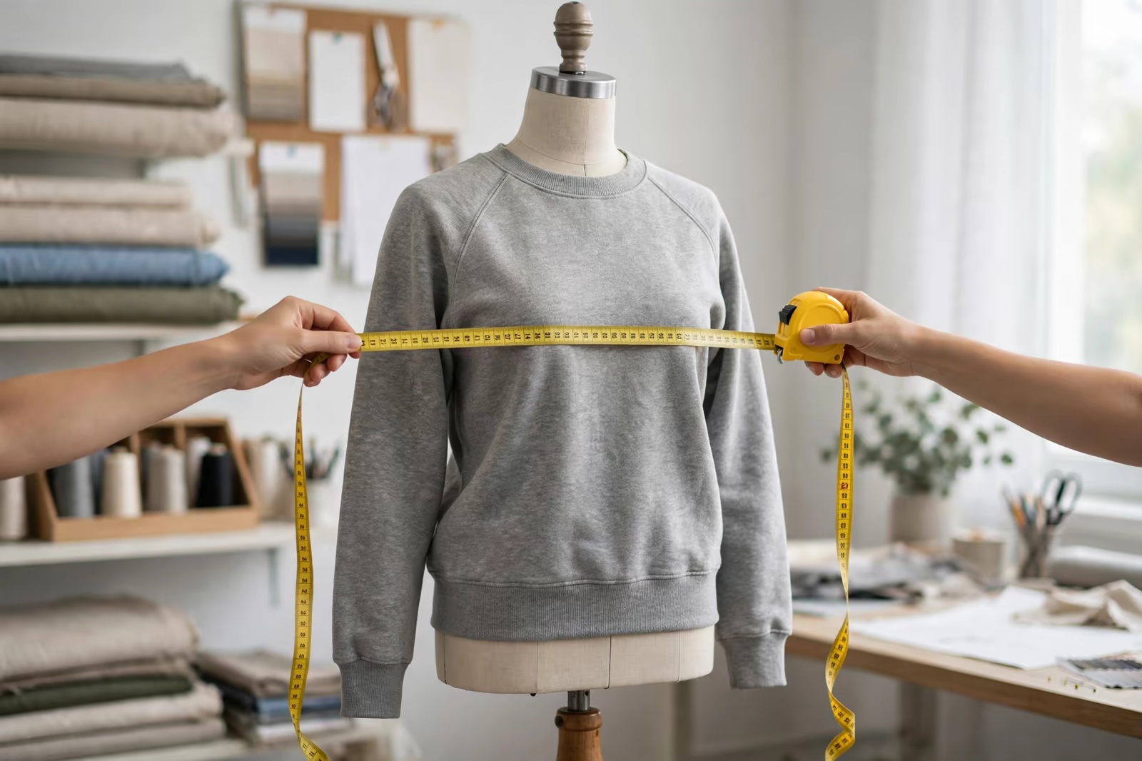 Fit sample sweatshirt measured on a stand in Bangladesh