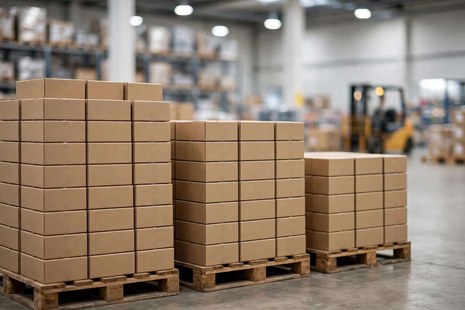 Export garment cartons stacked on pallets in Bangladesh