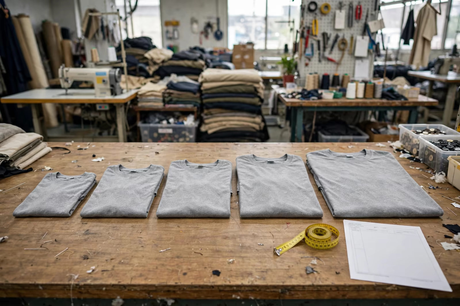 A full size set of garments laid out for measurement checking in Bangladesh