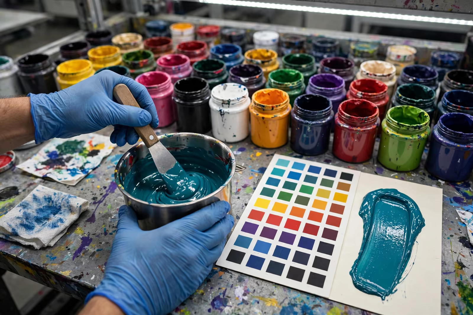 Mixing screen printing ink to match a colour standard in Bangladesh
