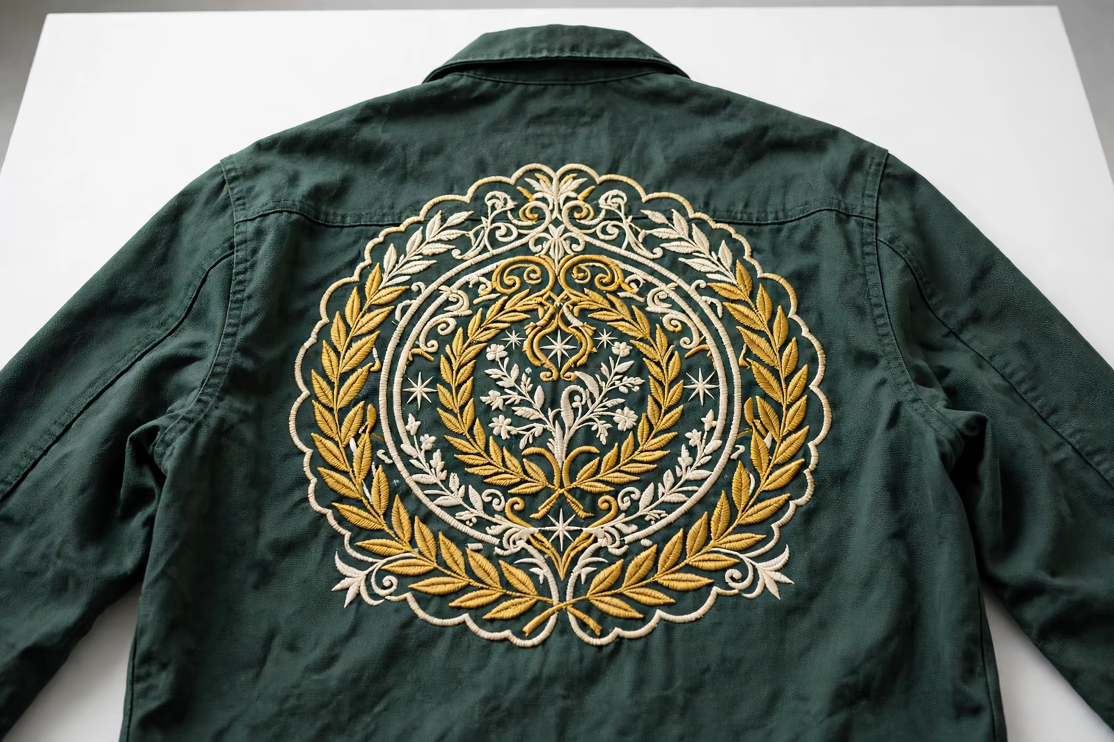 Large embroidered emblem across a jacket back in Bangladesh
