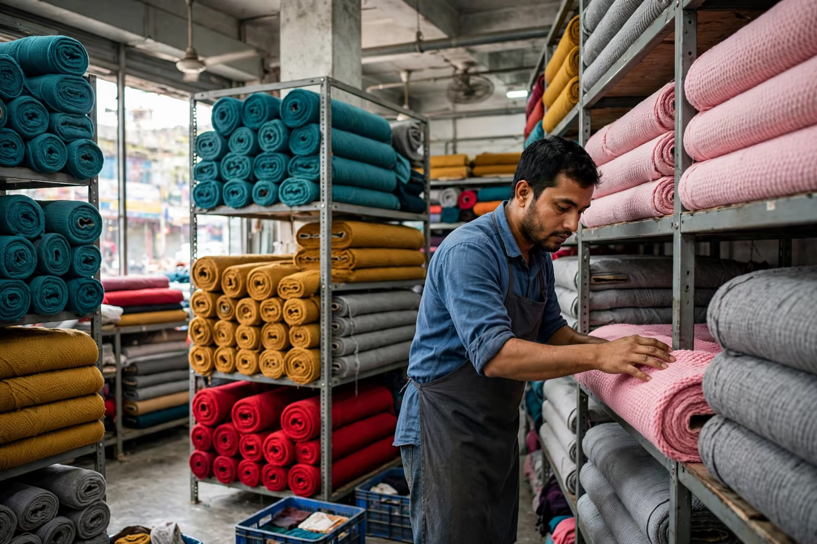 Locally produced fabric rolls ready for garment programmes in Bangladesh