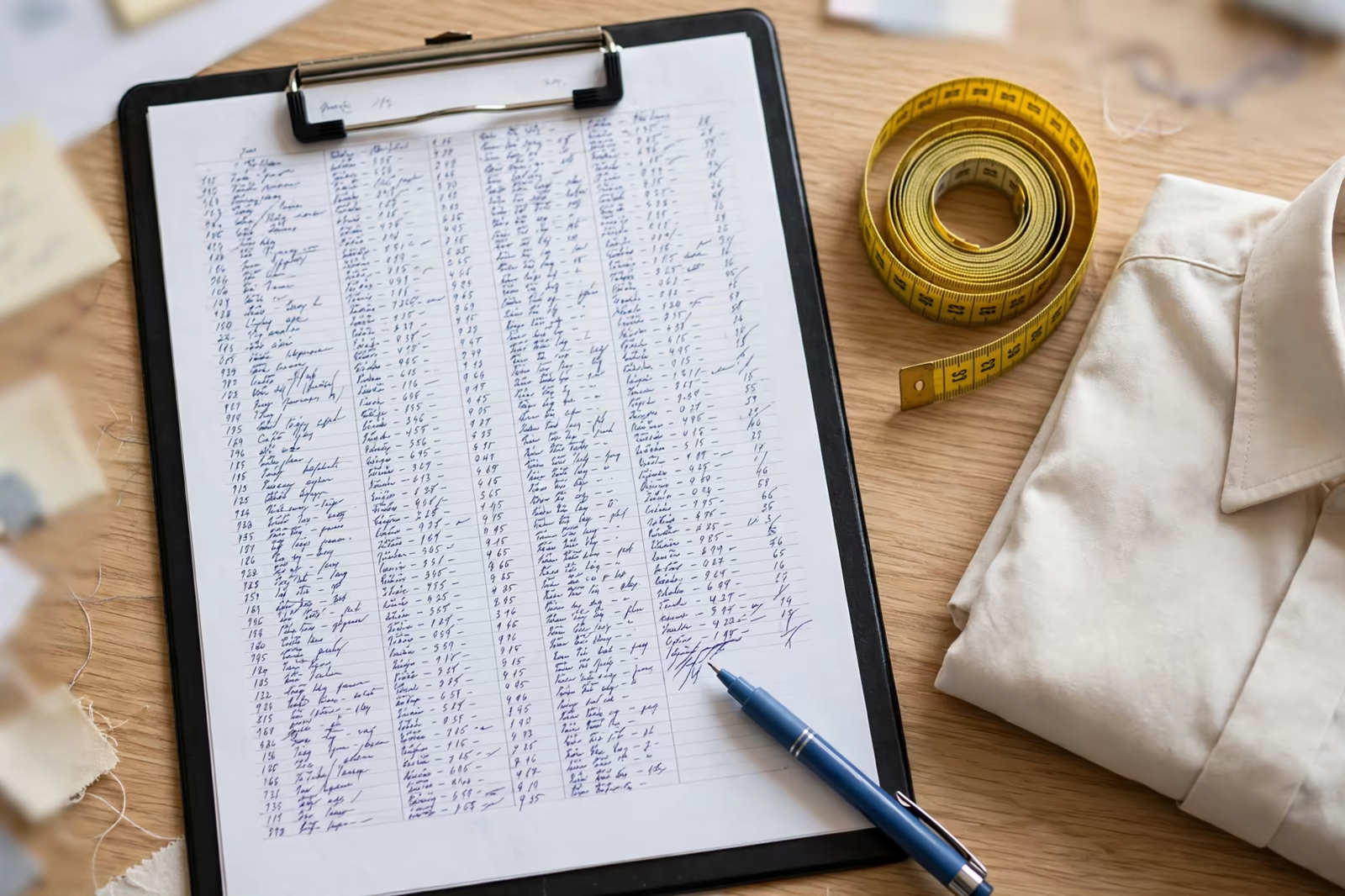 Measurement sheet on a clipboard in Bangladesh