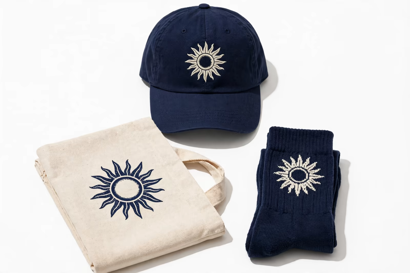 Merch bundle set of cap, tote and socks from a manufacturer in Bangladesh