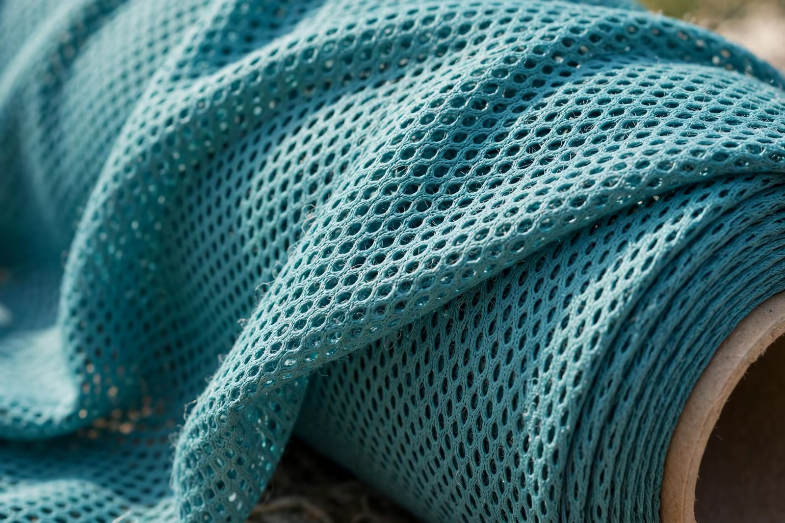 Mesh knit performance fabric structure in close view
