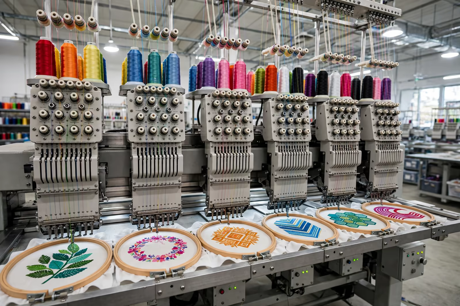 Multi-head embroidery machine stitching logos in Bangladesh