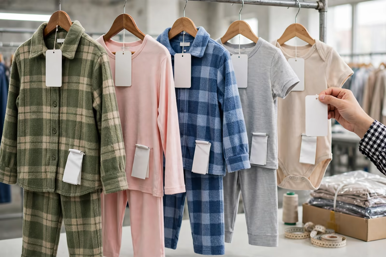 Nightwear garments with their compliance labels