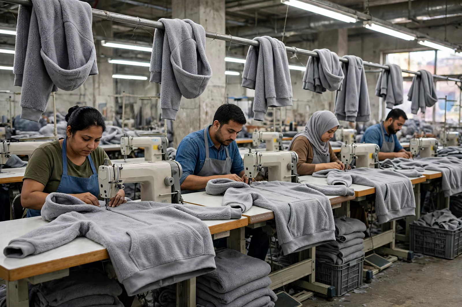 Overflow production running on a second sewing line