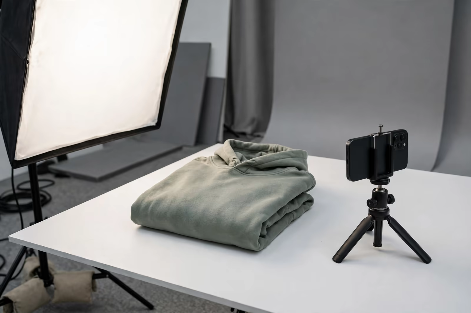 Phone product photography setup with softbox in Bangladesh