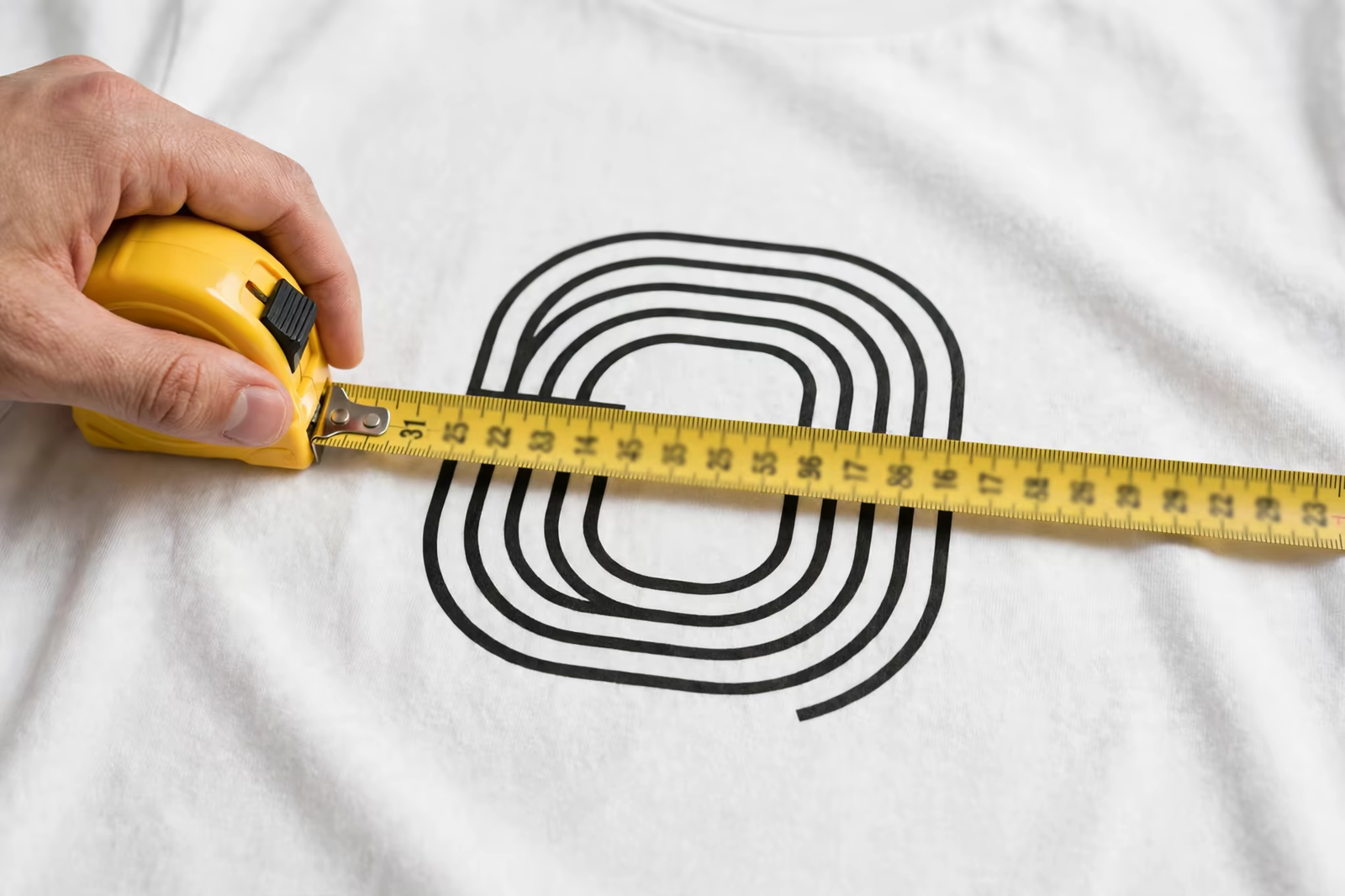 Measuring tape across a chest print for size checking from a manufacturer in Bangladesh