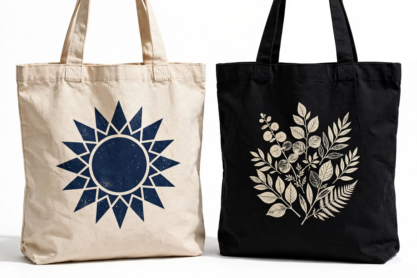 Printed canvas tote bags with bold designs from a manufacturer in Bangladesh