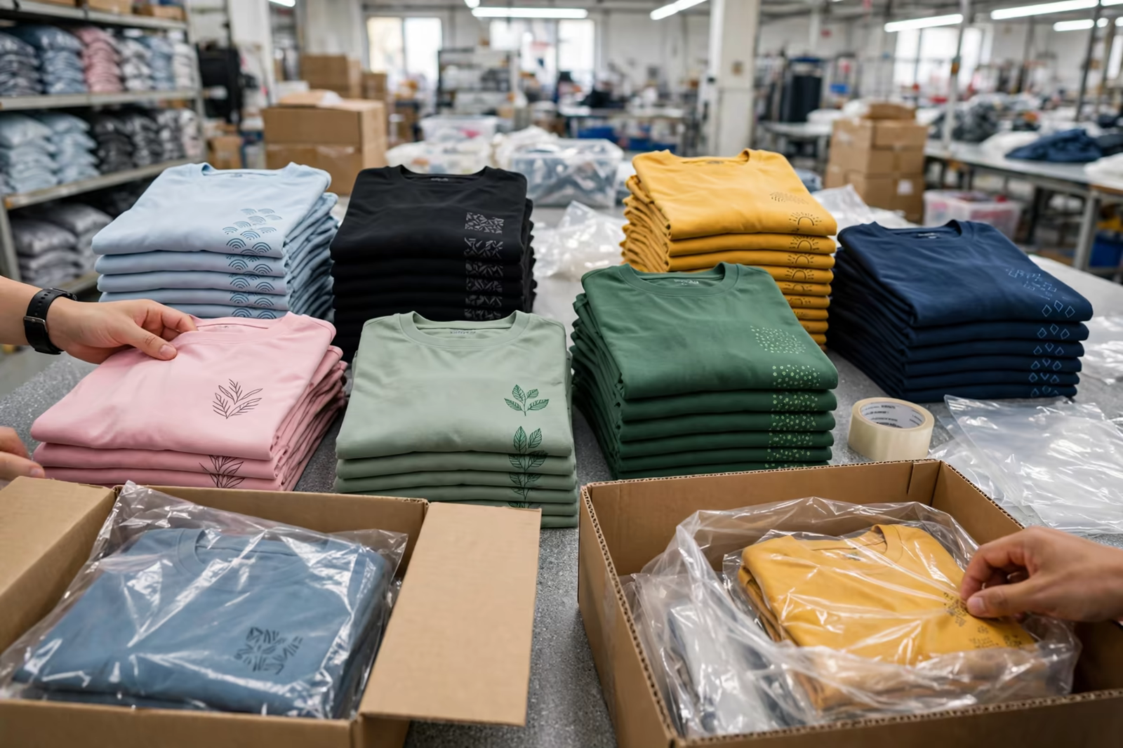 Printed t-shirts inspected and packed into cartons in Bangladesh