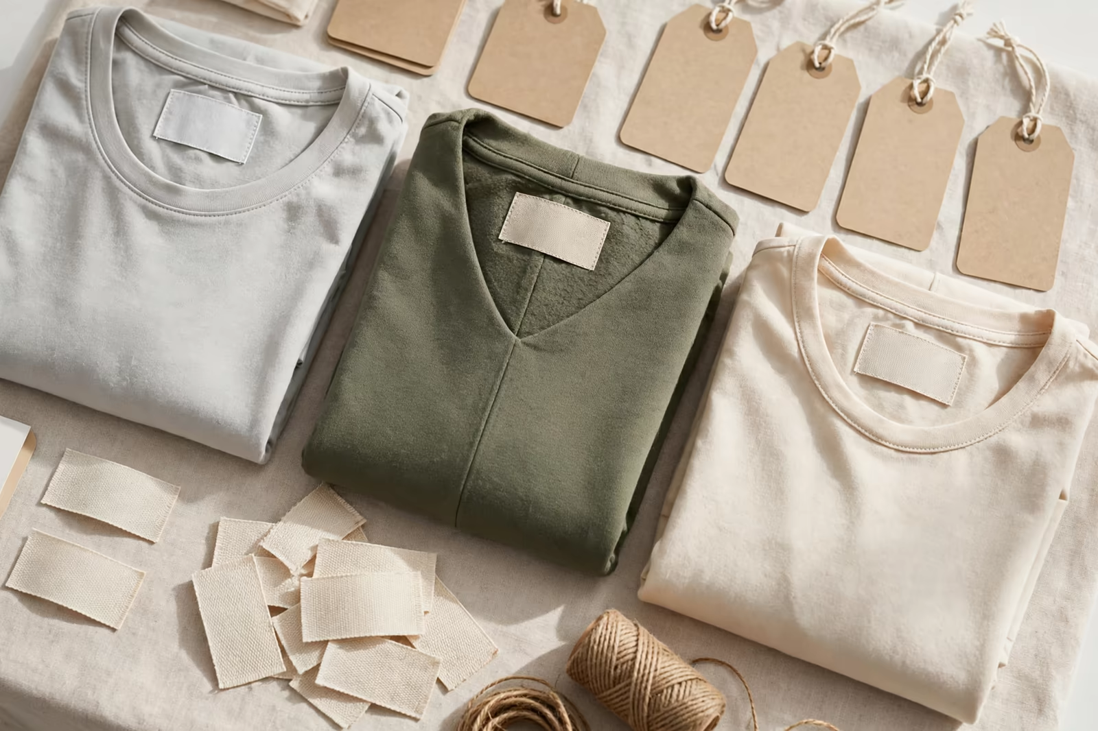 Private label garments with blank labels and hangtags in Bangladesh