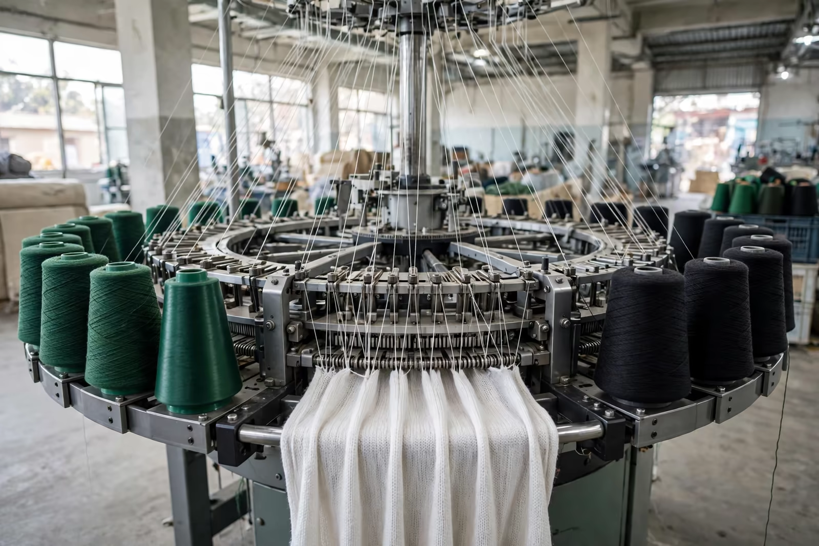 Recycled polyester yarn on a circular knitting machine