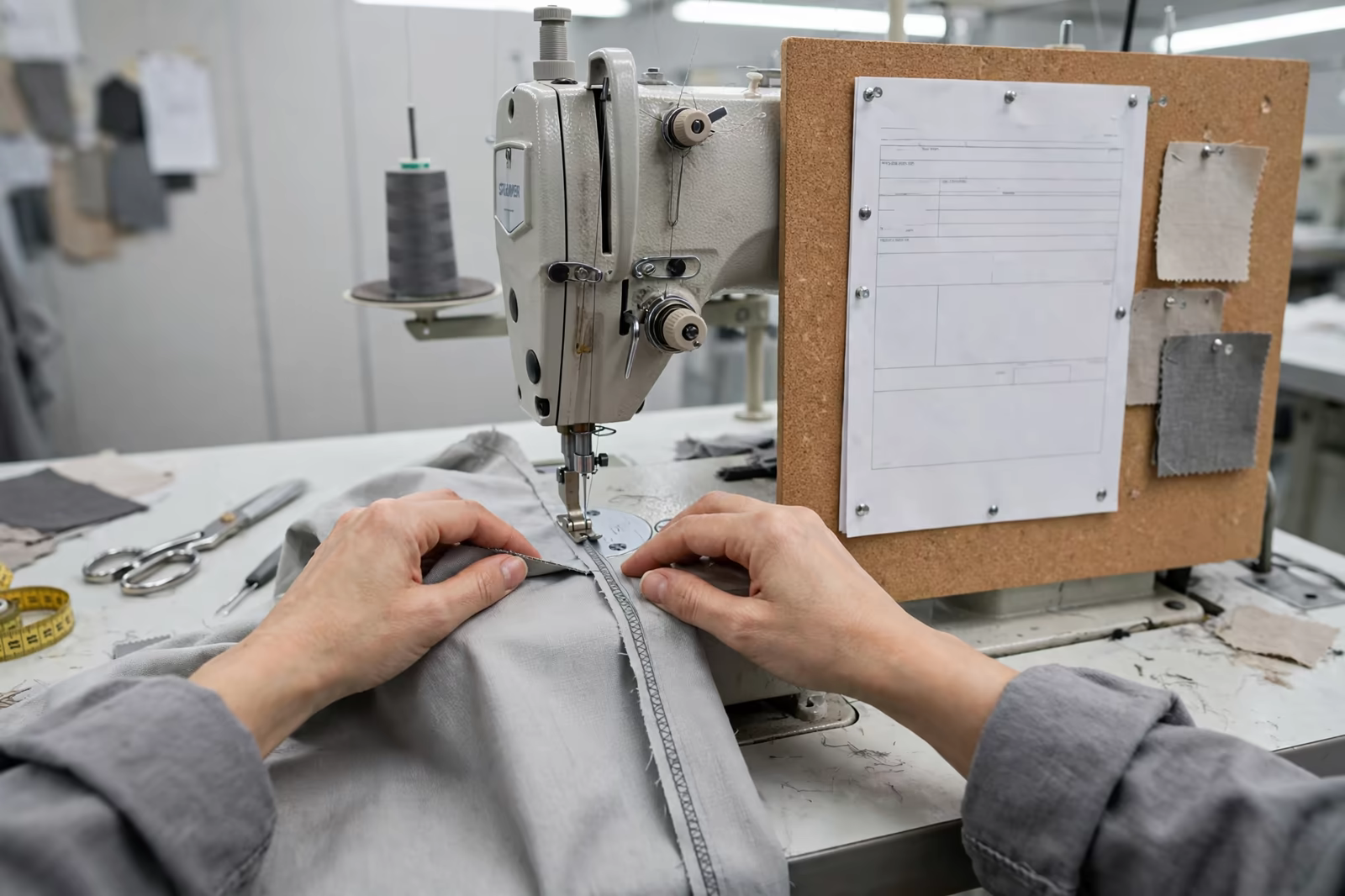 Sample room sewing with specification sheet in Bangladesh