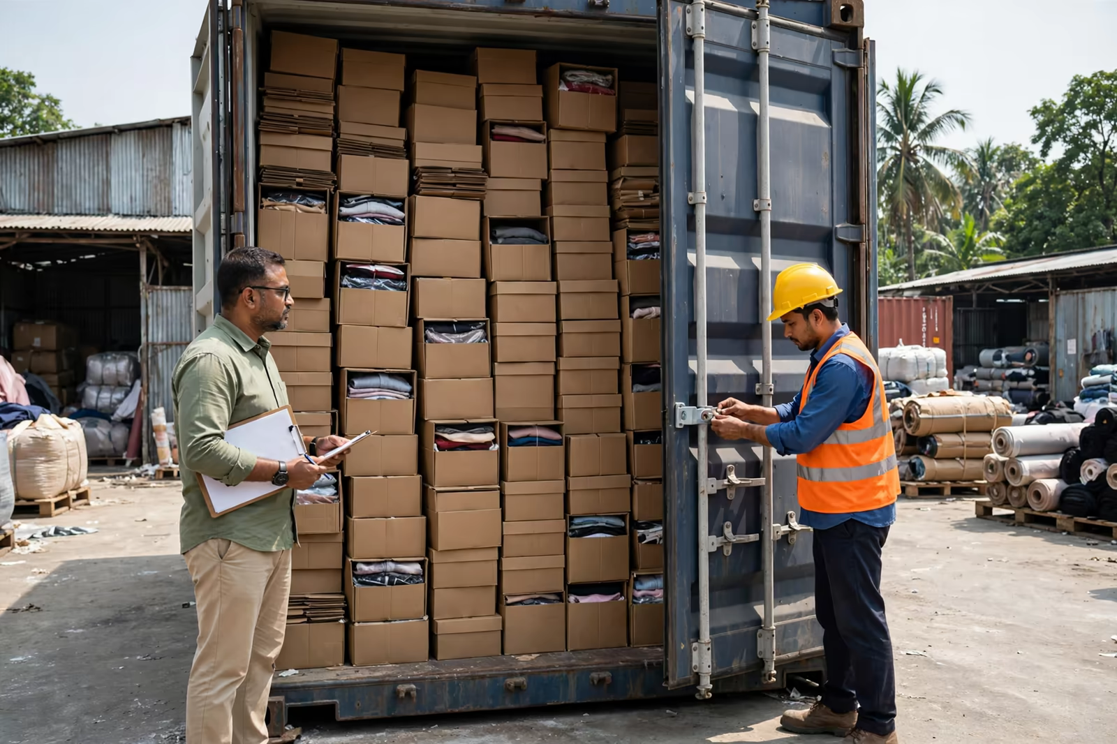 A full container being sealed at a factory in Bangladesh