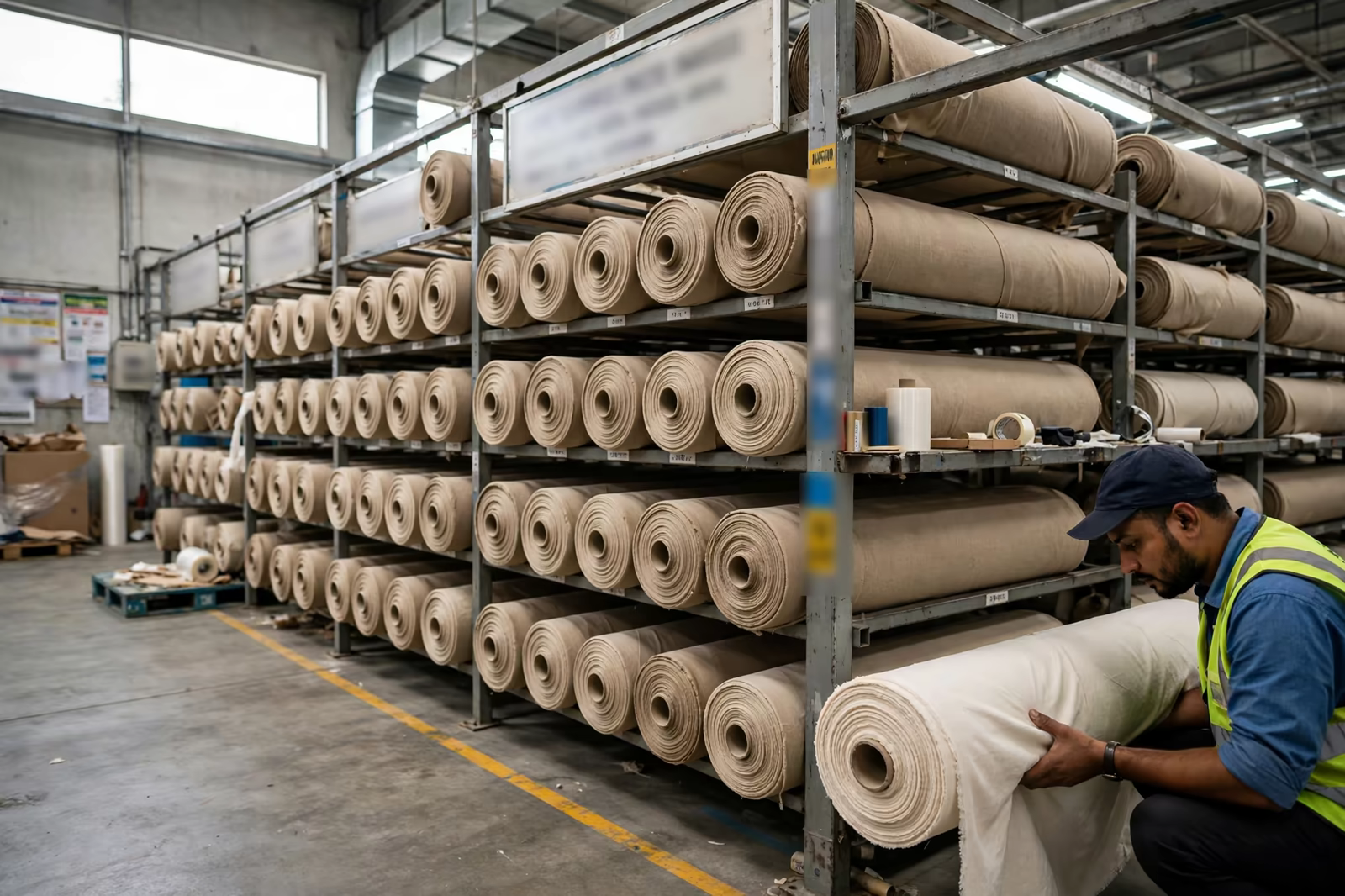 Certified organic fabric rolls in segregated storage