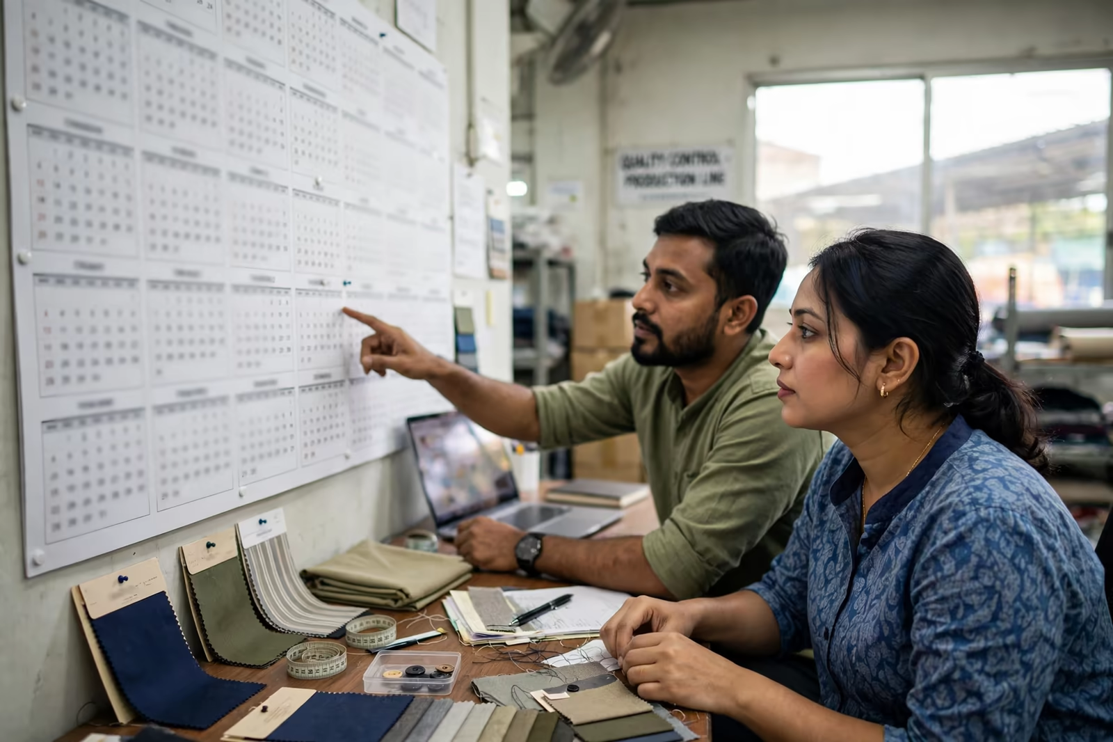 A shipment calendar being planned at a desk in Bangladesh