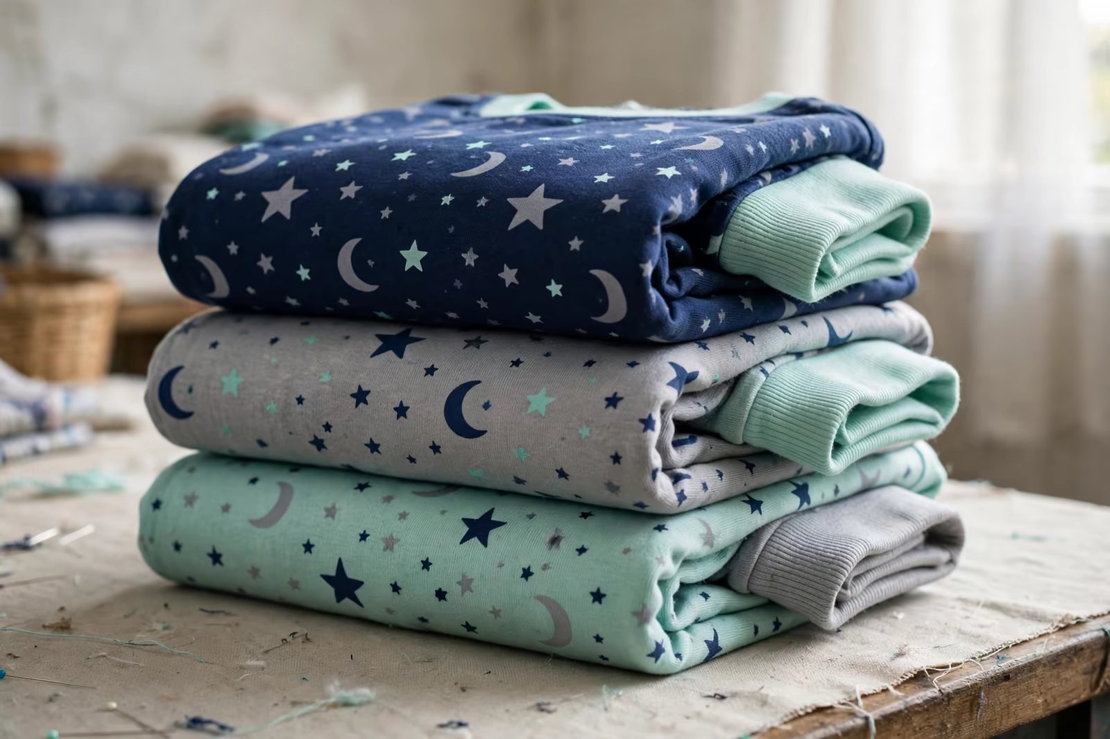 Snug fitting childrens pyjama sets in printed cotton jersey
