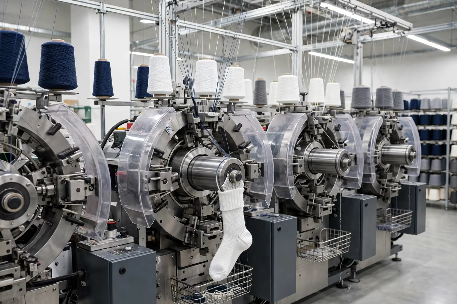 Sock knitting machines with yarn cones from a manufacturer in Bangladesh
