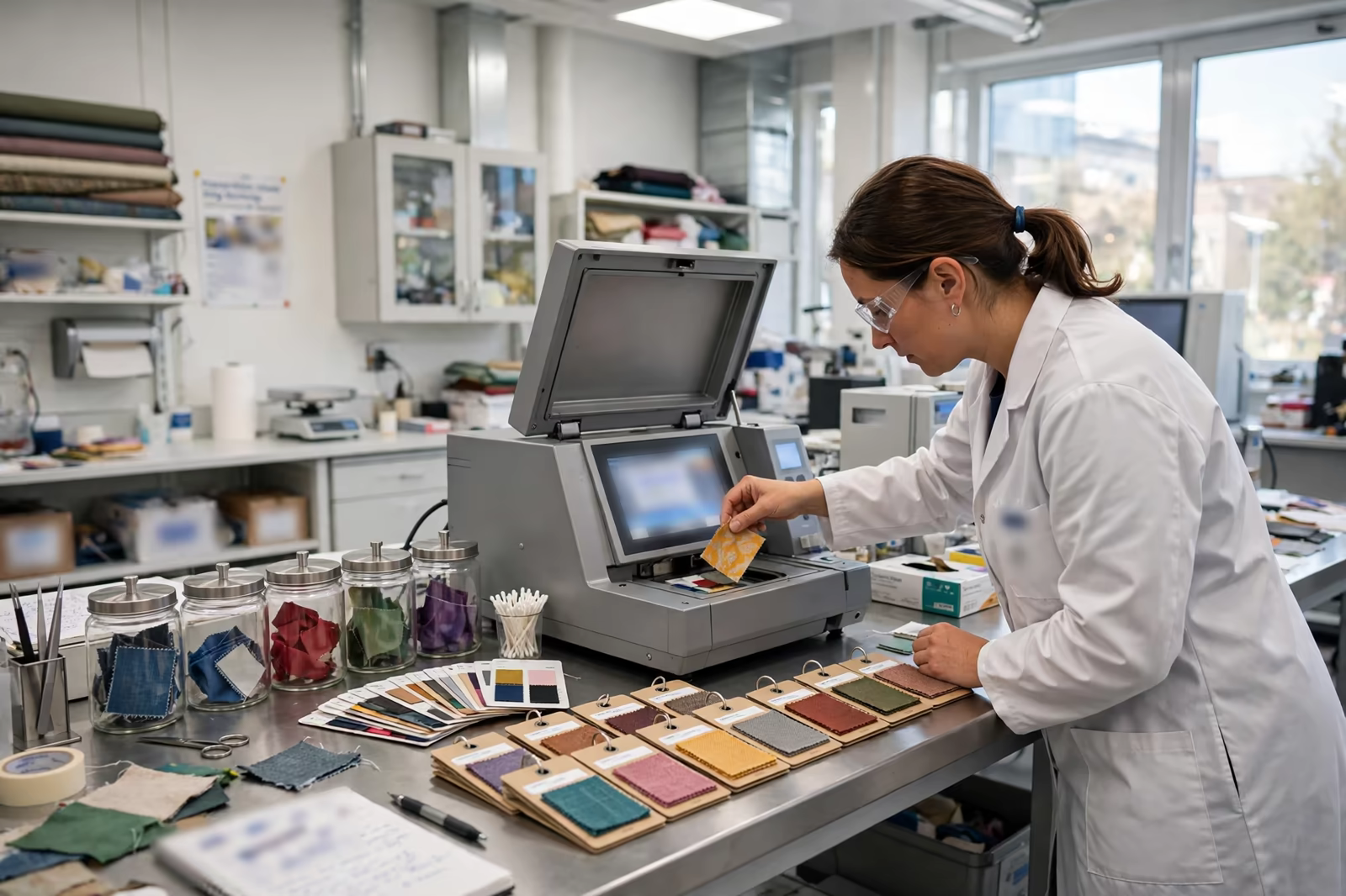 Textile samples under laboratory testing