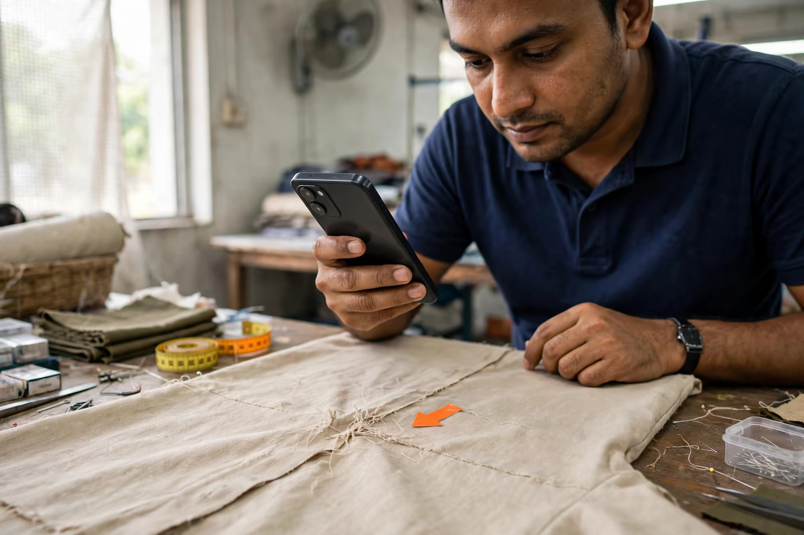 Third-party inspector photographing inspection findings for the buyer report in Bangladesh