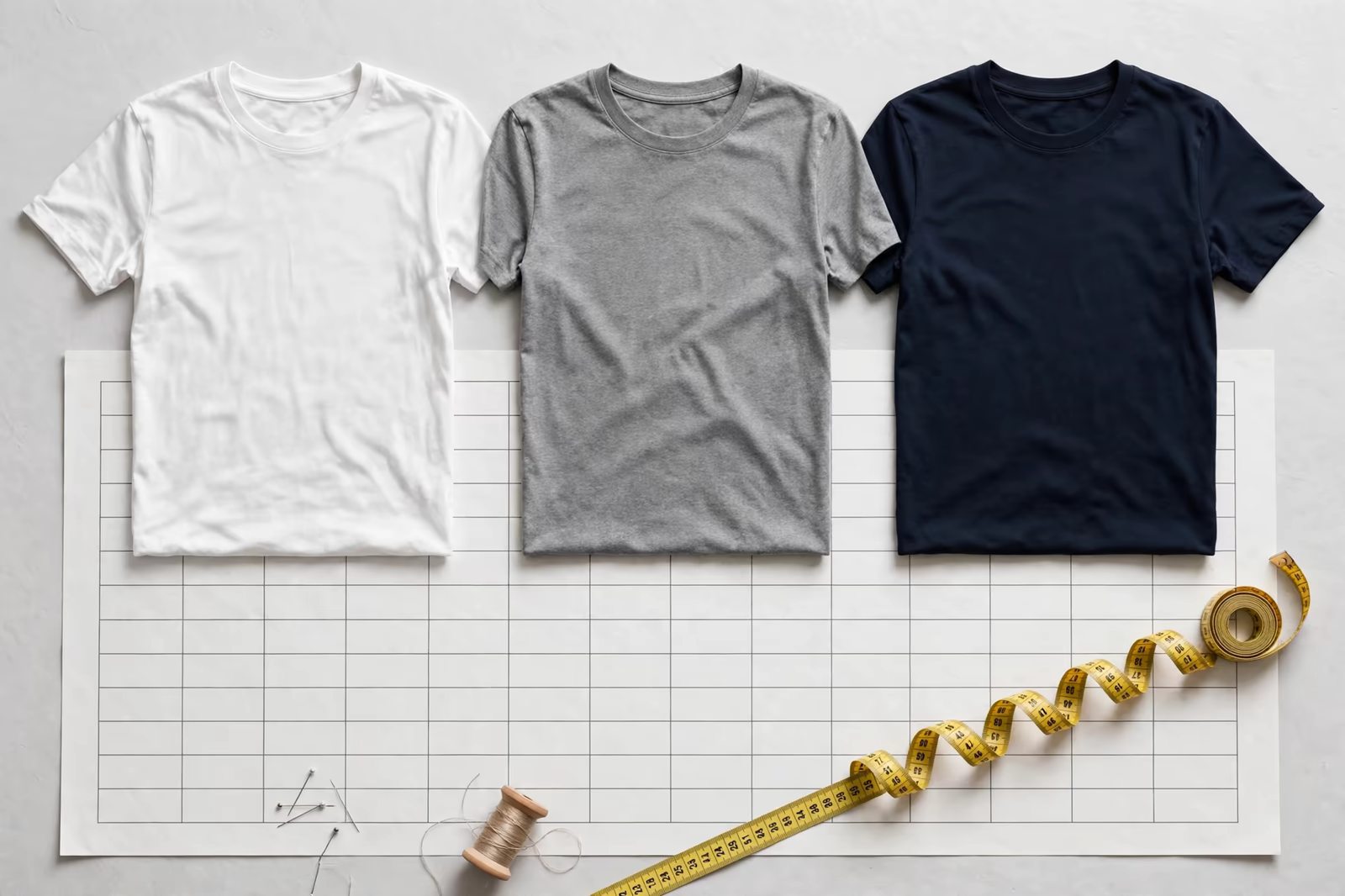 T-shirt samples checked against a size chart in Bangladesh