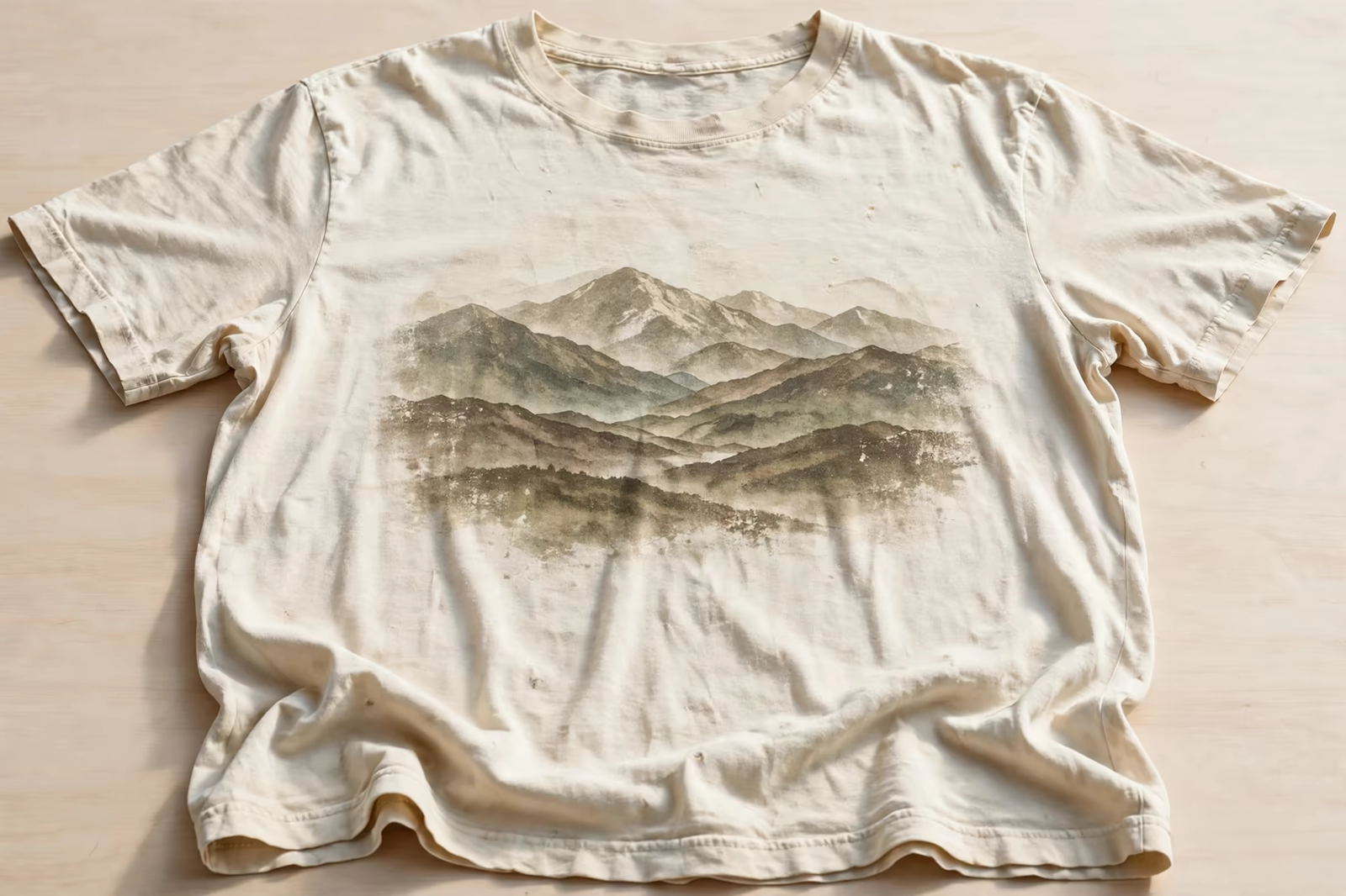 Vintage style t-shirt with a faded water-based print in Bangladesh
