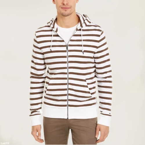 Men's Clothing 100% Polyester Striped Hoodies With Zipper