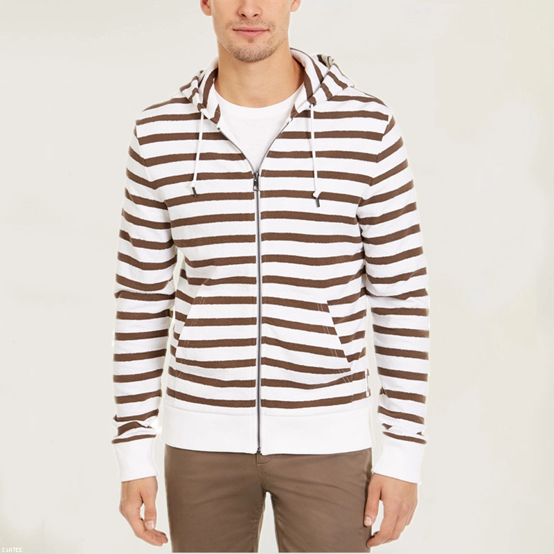 Men's Clothing 100% Polyester Striped Hoodies With Zipper